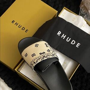 Rhude Black and Tan Bandana Slides